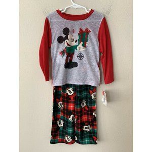 Disney Kids Boys Sz 4T/6 Mickey & Minnie Mouse Fleece Holiday 2pcs Pajama Set